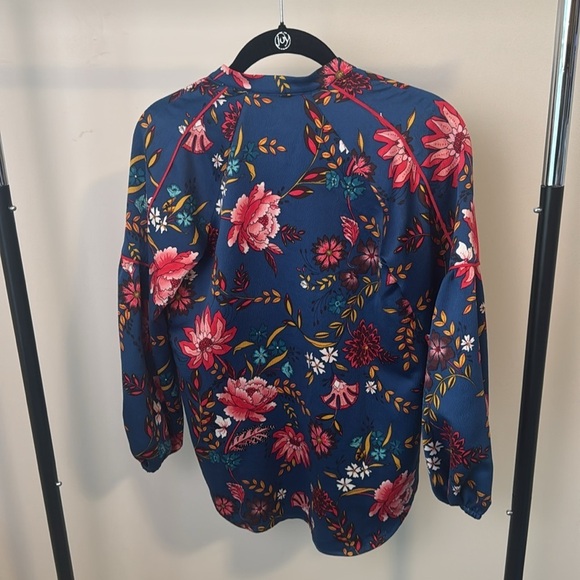Ann Taylor Loft Colorful Floral Satin Business Casual Blouse Size XXS Petite - Picture 7 of 9